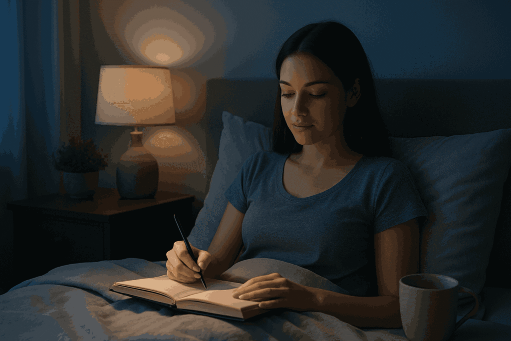 Woman Journaling at Night Before Sleep