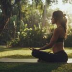 calm woman practicing mindfulness in sunlight