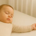 Smiling baby learning to stand during the 11-month sleep regression phase